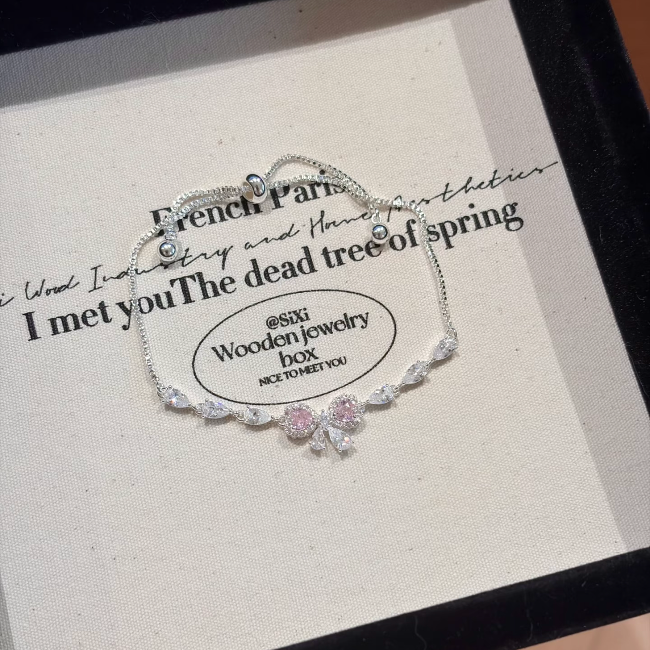 "Blush Heartbeat" Pavé Zirconia Bow Bracelet