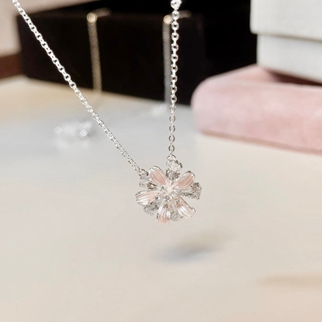 "Sakura in Twilight" Cherry Blossom Pendant Necklace
