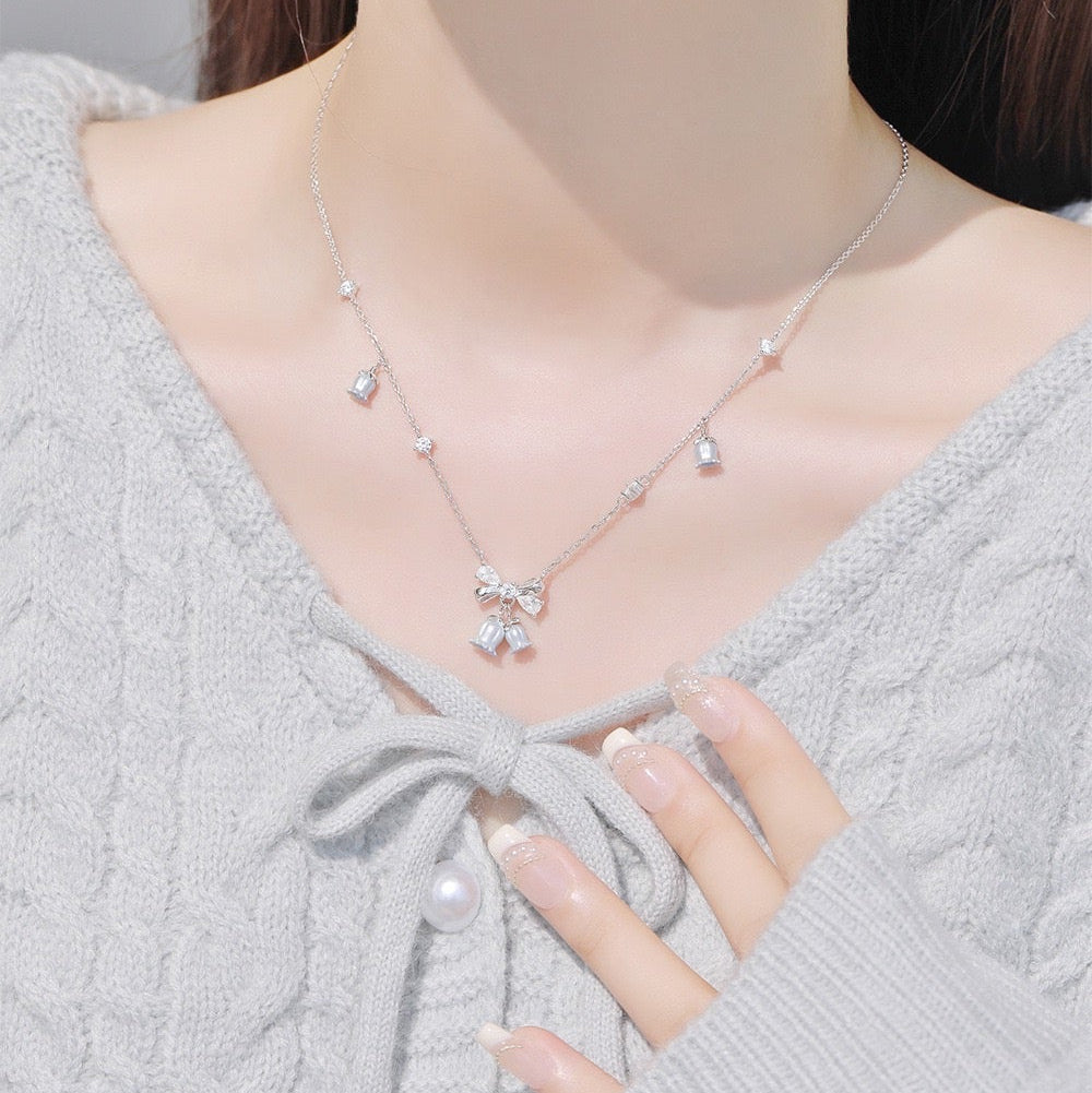 "Lily of the Valley Tale" S925 Sterling Silver Lily Bell Pendant Necklace/Earrings