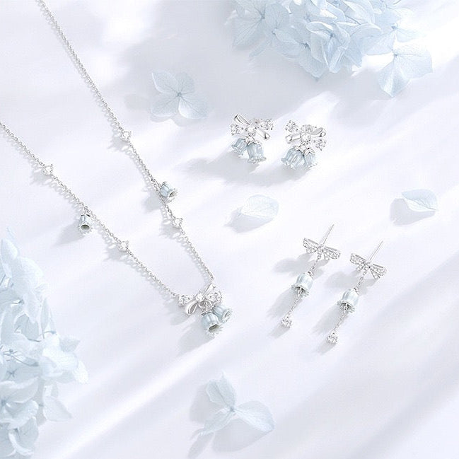"Lily of the Valley Tale" S925 Sterling Silver Lily Bell Pendant Necklace/Earrings