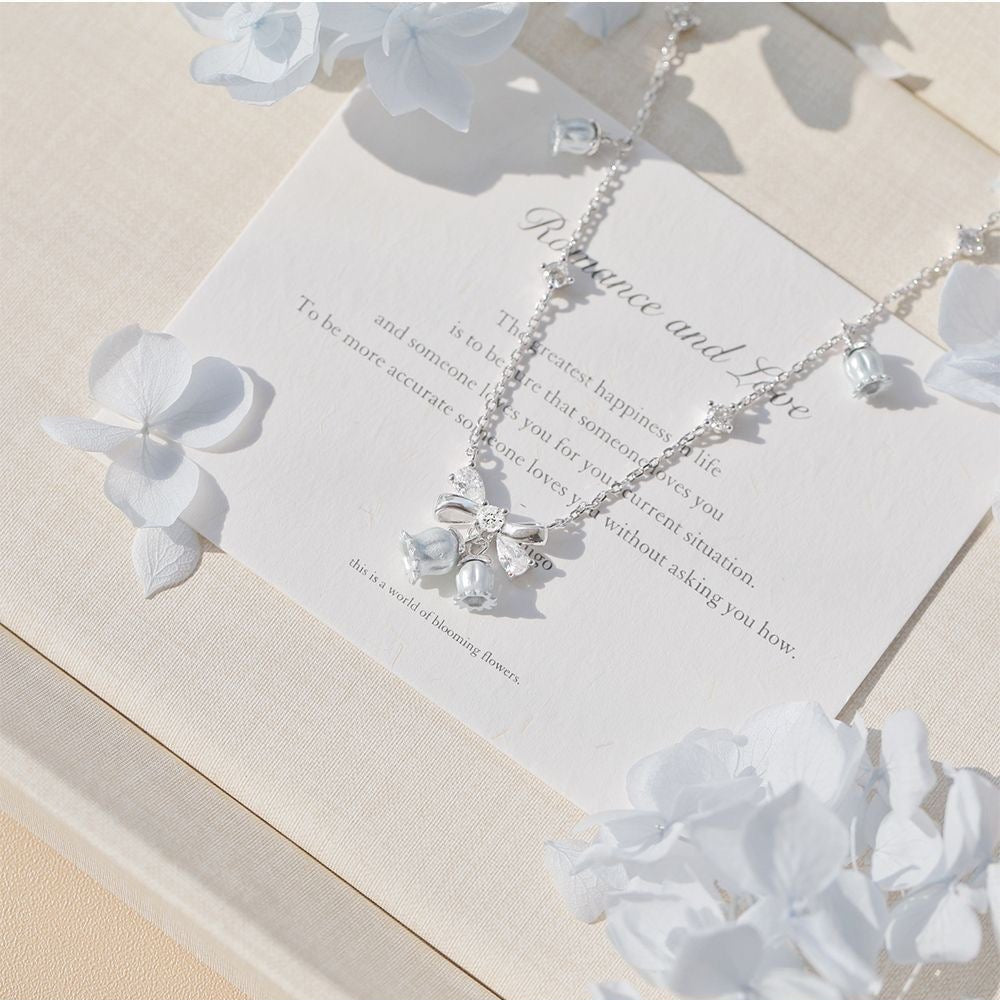 "Lily of the Valley Tale" S925 Sterling Silver Lily Bell Pendant Necklace/Earrings