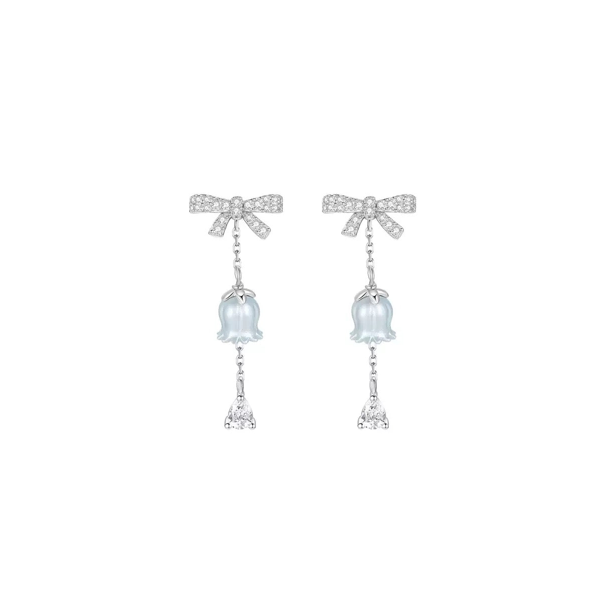 "Lily of the Valley Tale" S925 Sterling Silver Lily Bell Pendant Necklace/Earrings