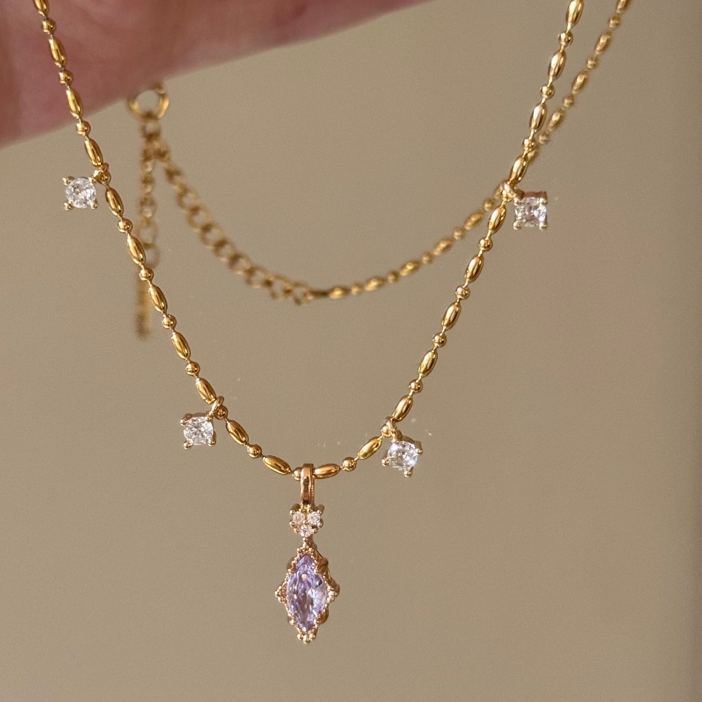 “Twilight Stardust” Handmade 14K Gold-Filled Zirconia Pendant Necklace