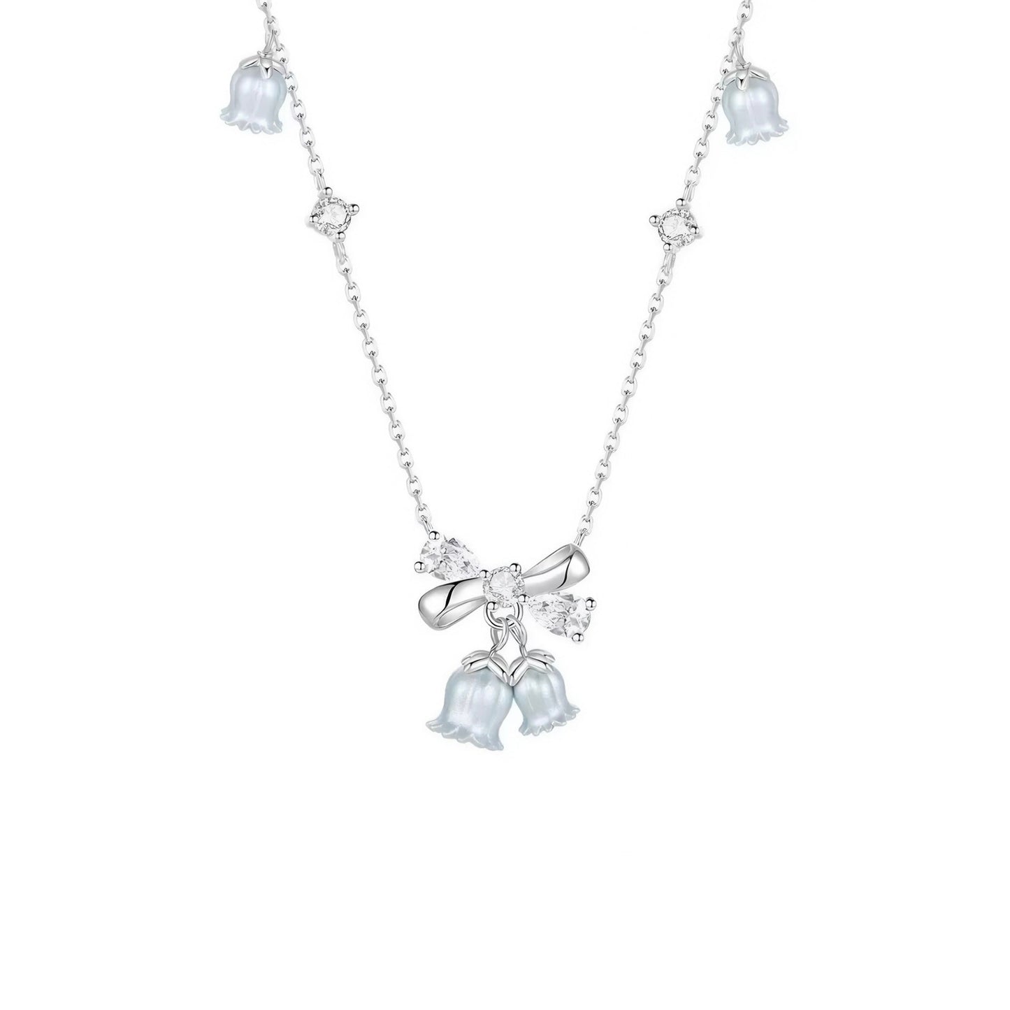 "Lily of the Valley Tale" S925 Sterling Silver Lily Bell Pendant Necklace/Earrings