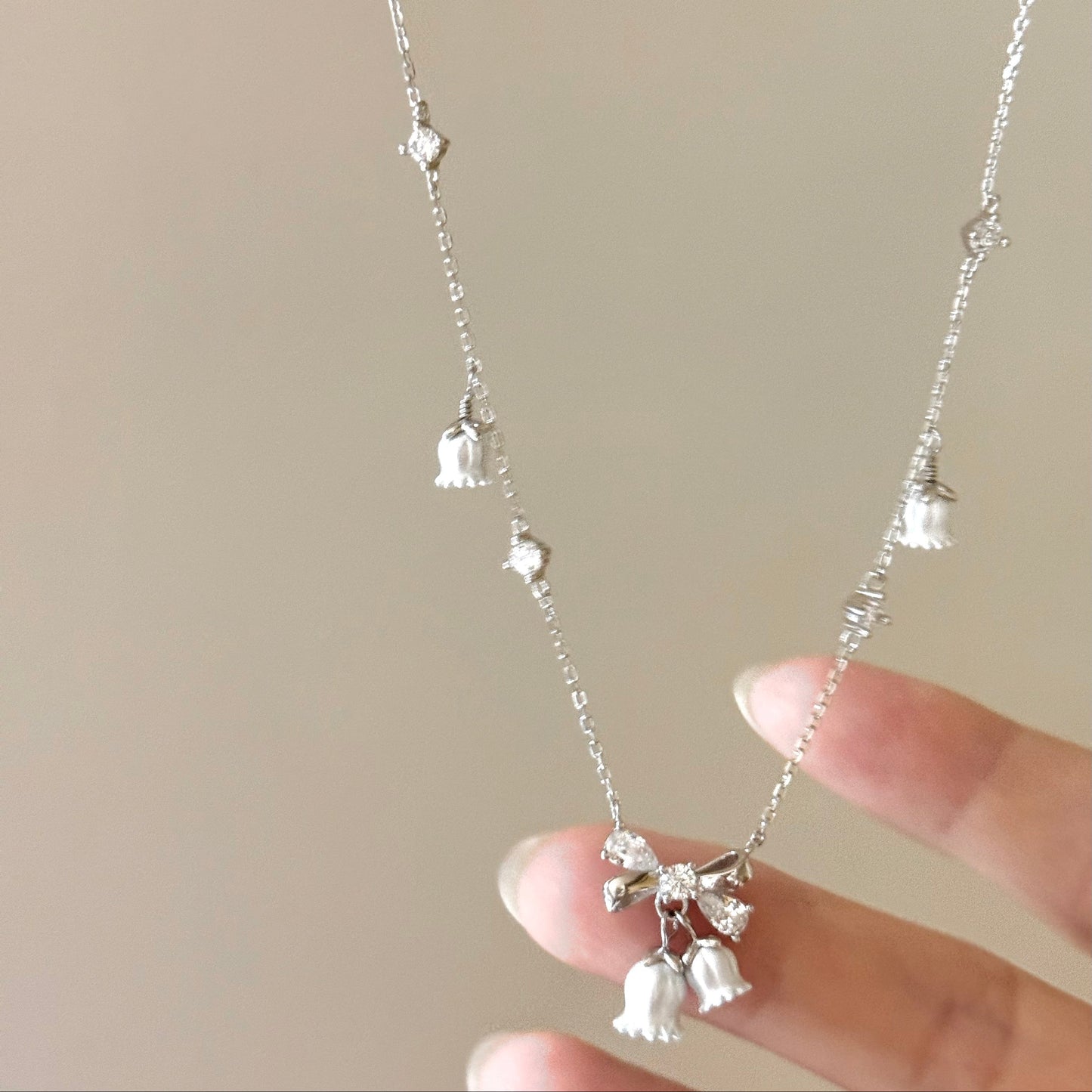 "Lily of the Valley Tale" S925 Sterling Silver Lily Bell Pendant Necklace/Earrings