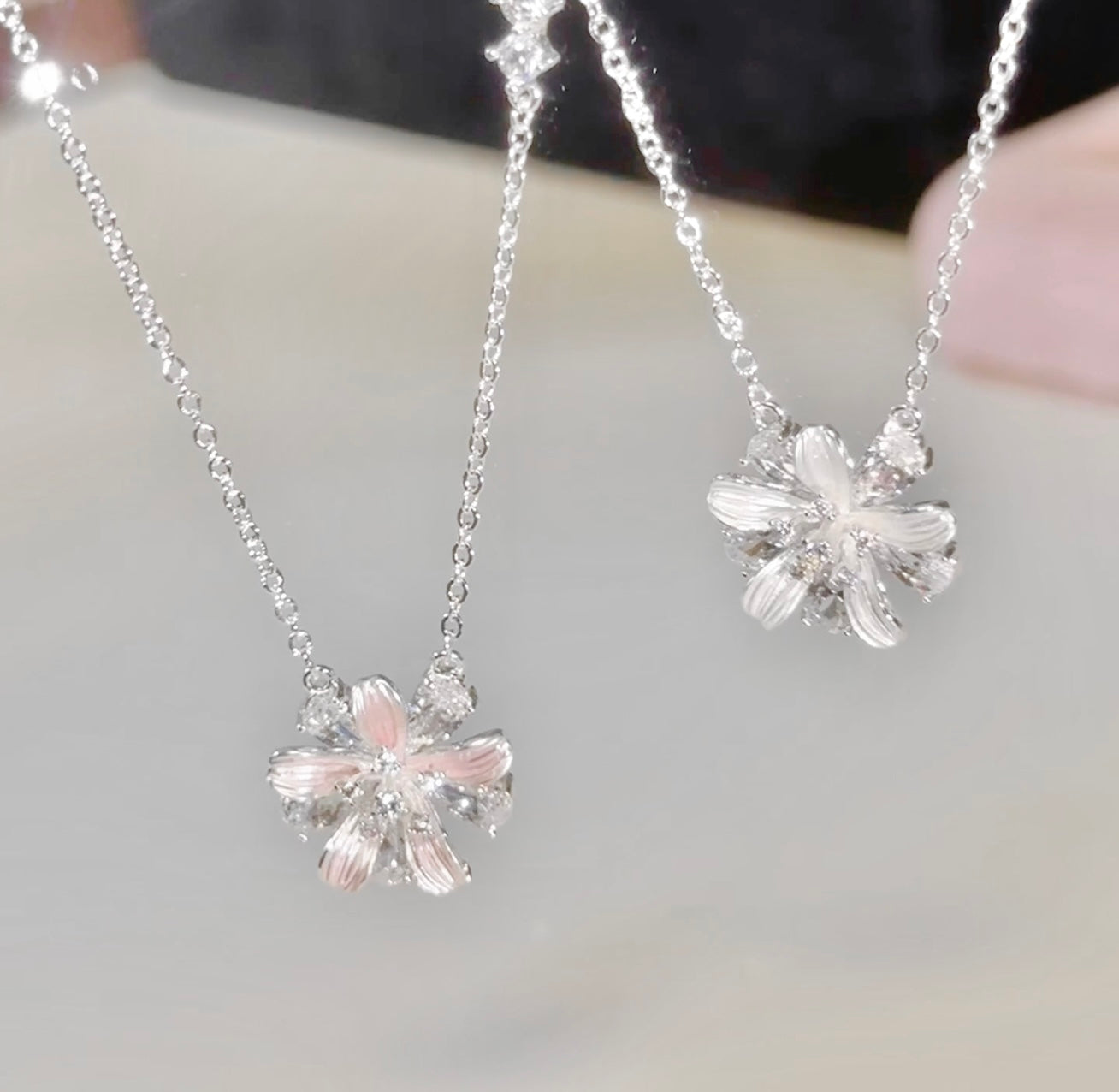 "Sakura in Twilight" Cherry Blossom Pendant Necklace