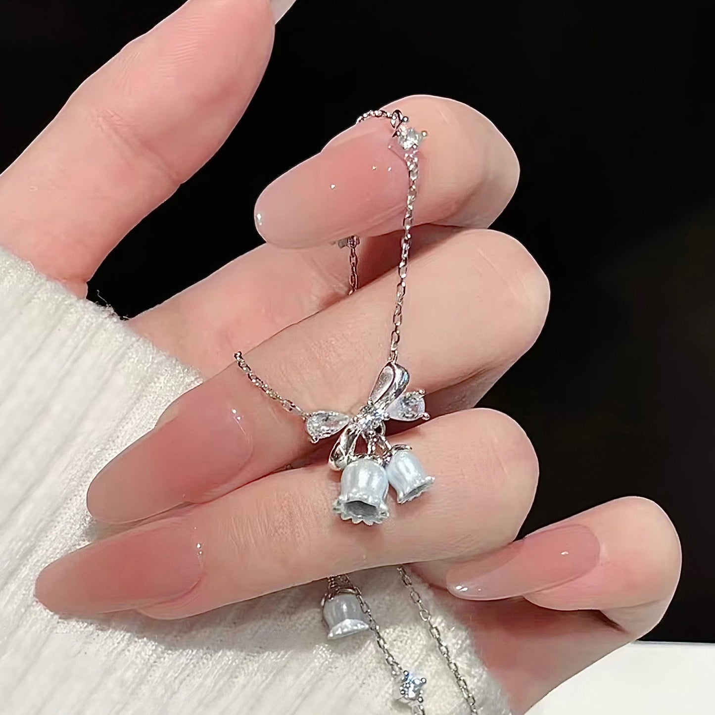 "Lily of the Valley Tale" S925 Sterling Silver Lily Bell Pendant Necklace/Earrings