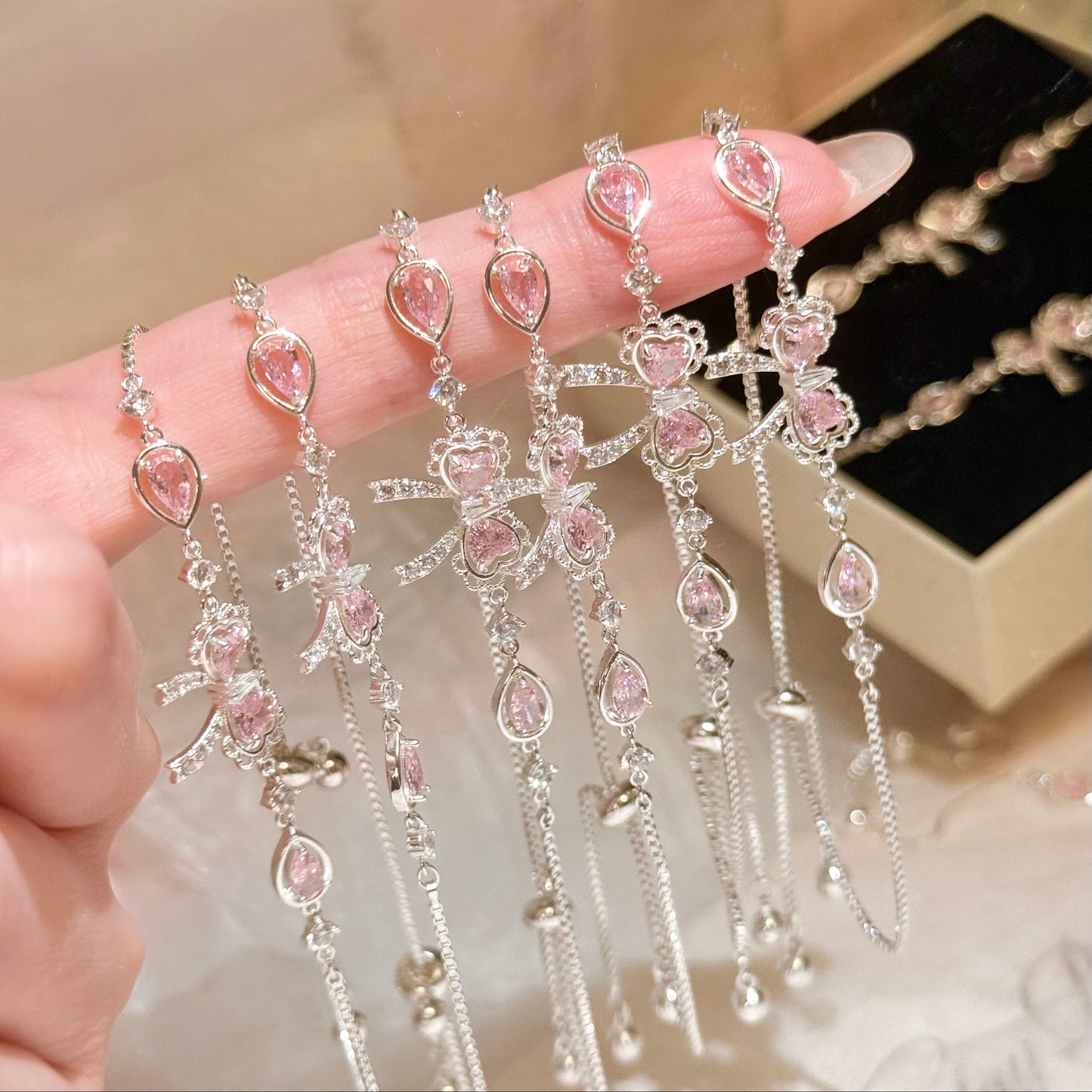 "Pink Serenade Bow Bracelet" Heart Zirconia Bracelet