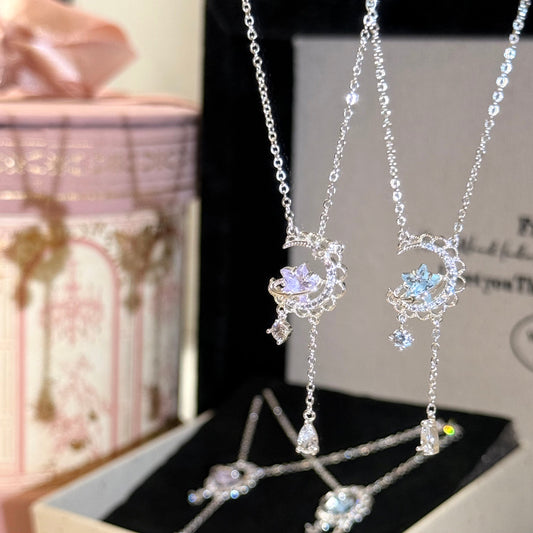 "Moonlace Reverie" Crescent & Star Tassel Necklace