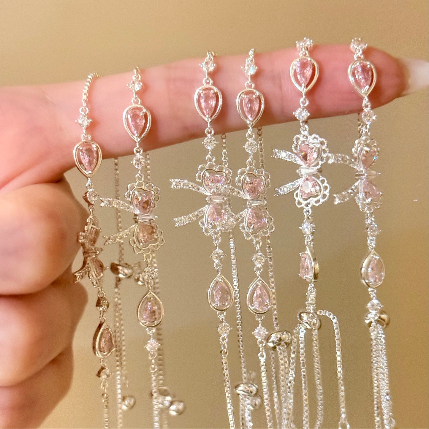 "Pink Serenade Bow Bracelet" Heart Zirconia Bracelet